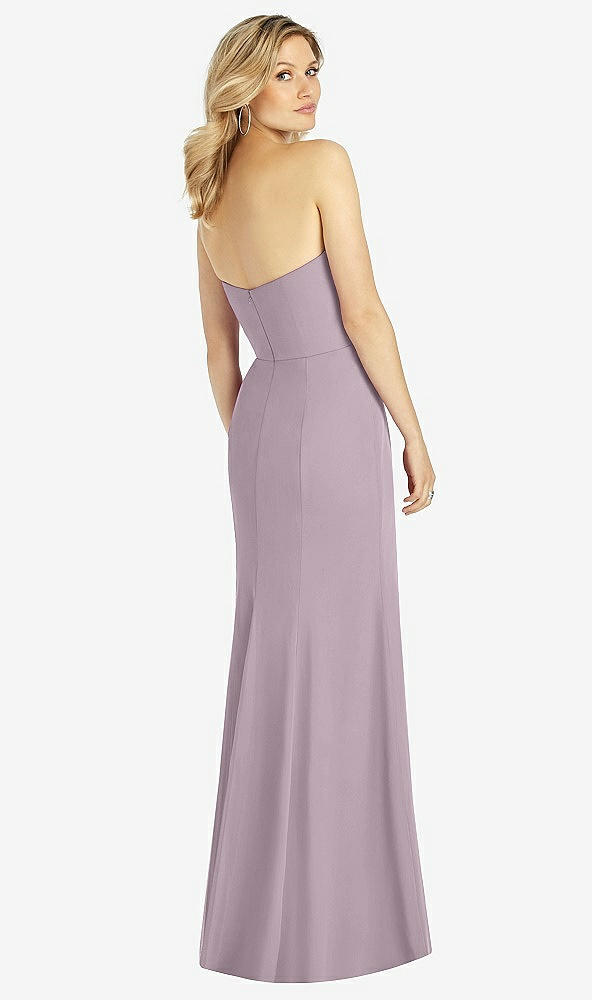 Back View - Lilac Dusk Strapless Chiffon Trumpet Gown with Front Slit