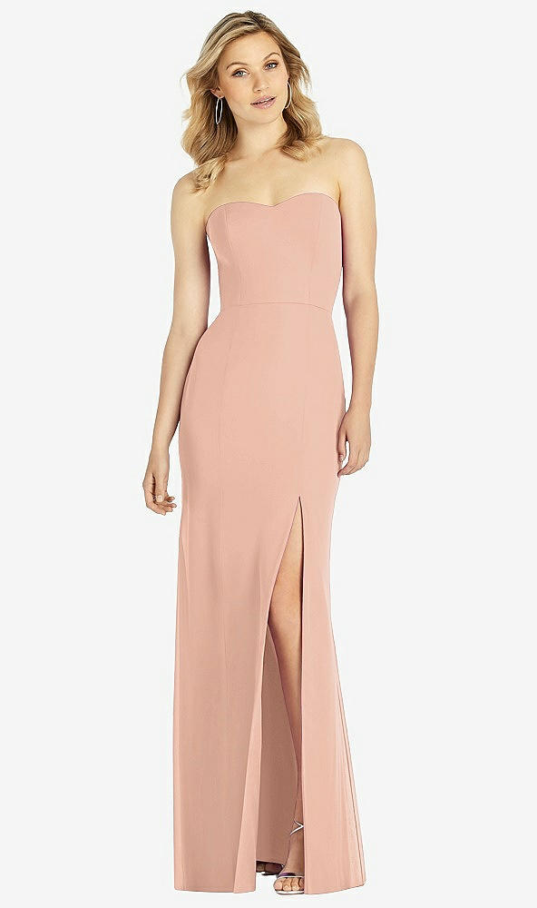 Front View - Pale Peach Strapless Chiffon Trumpet Gown with Front Slit