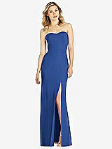Front View Thumbnail - Classic Blue Strapless Chiffon Trumpet Gown with Front Slit