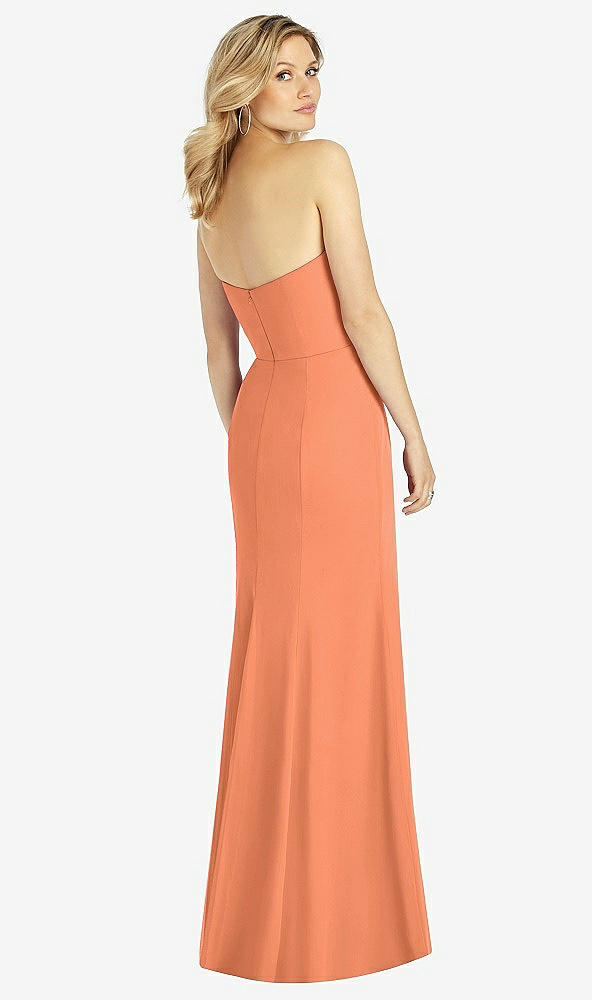 Back View - Sweet Melon Strapless Chiffon Trumpet Gown with Front Slit
