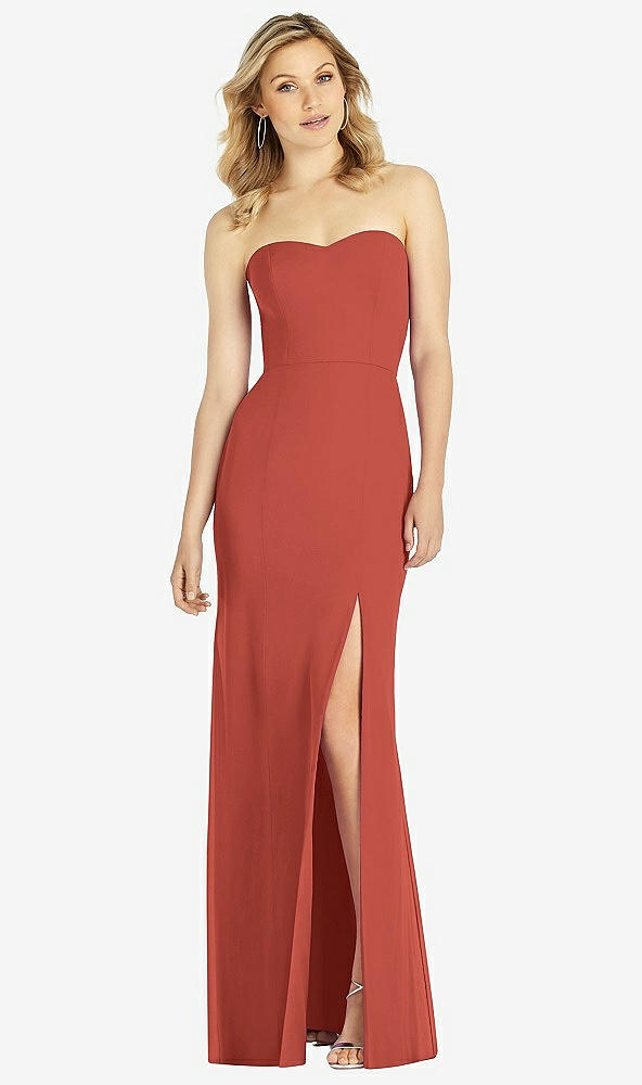 Front View - Amber Sunset Strapless Chiffon Trumpet Gown with Front Slit