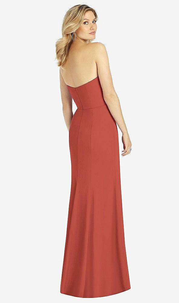 Back View - Amber Sunset Strapless Chiffon Trumpet Gown with Front Slit