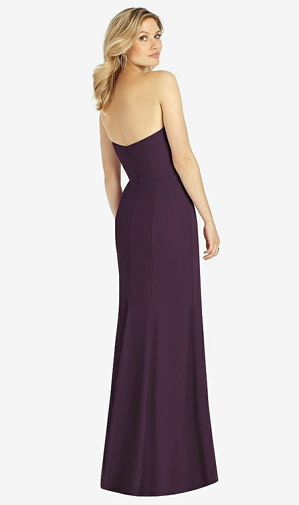 Back View - Aubergine Strapless Chiffon Trumpet Gown with Front Slit