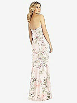 Rear View Thumbnail - Blush Garden Strapless Chiffon Trumpet Gown with Front Slit