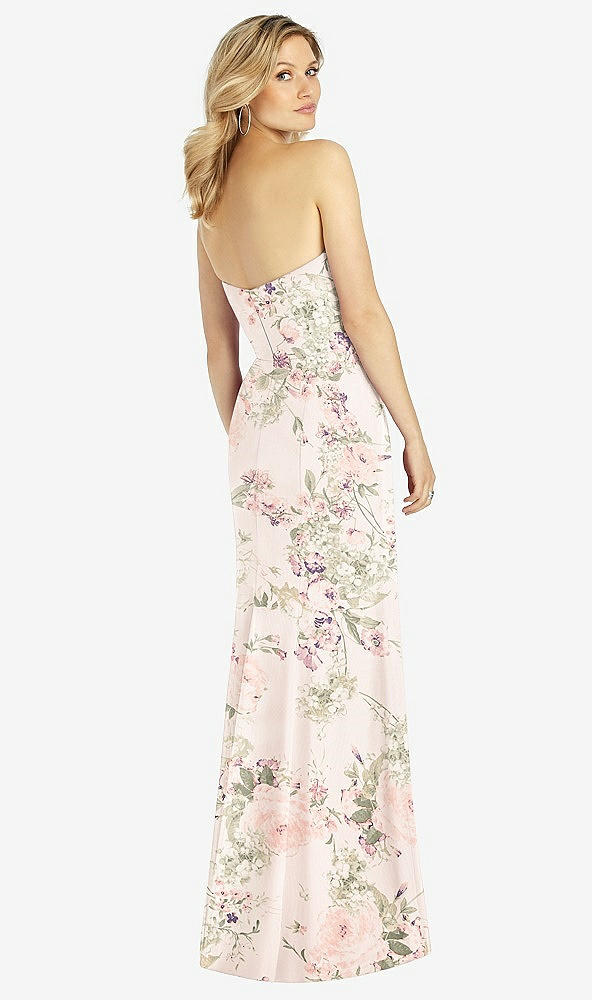 Back View - Blush Garden Strapless Chiffon Trumpet Gown with Front Slit