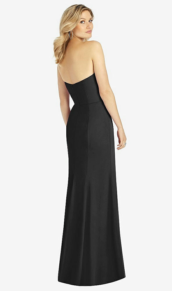 Back View - Black Strapless Chiffon Trumpet Gown with Front Slit