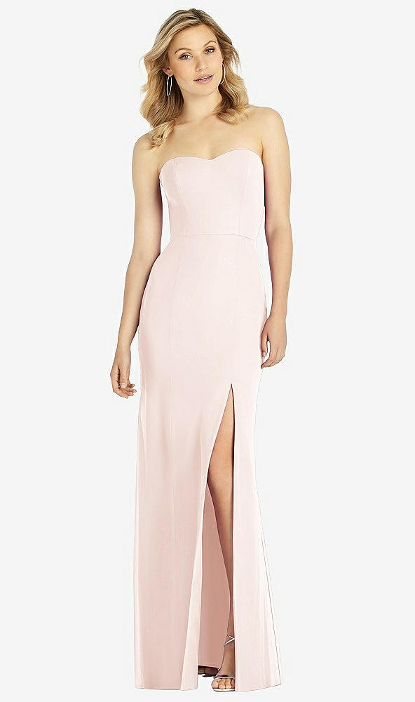 Front View - Blush Strapless Chiffon Trumpet Gown with Front Slit