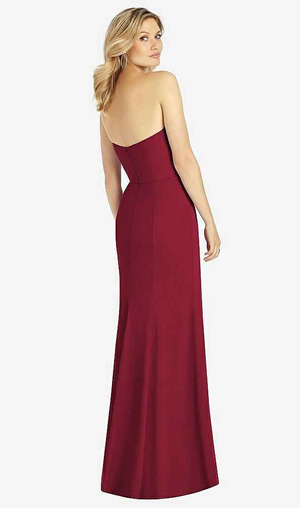 Back View - Burgundy Strapless Chiffon Trumpet Gown with Front Slit