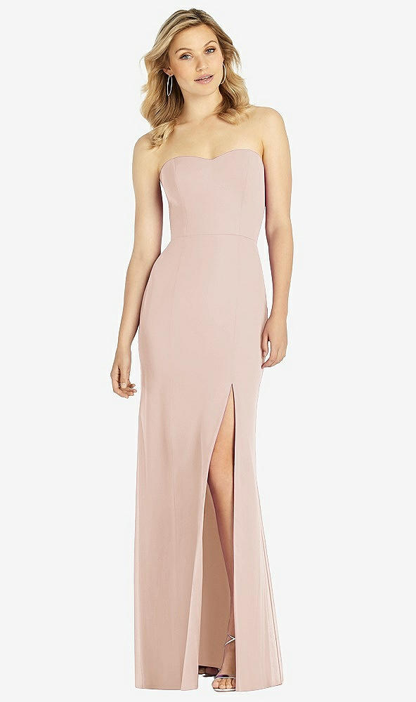 Front View - Cameo Strapless Chiffon Trumpet Gown with Front Slit