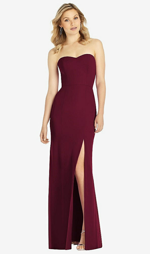 Front View - Cabernet Strapless Chiffon Trumpet Gown with Front Slit
