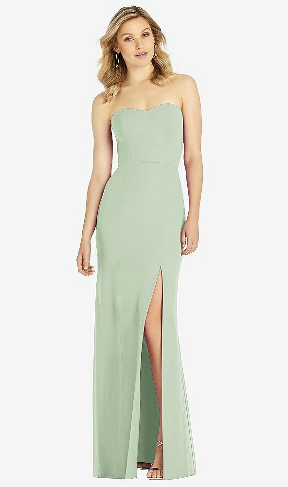 Front View - Celadon Strapless Chiffon Trumpet Gown with Front Slit