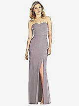 Front View Thumbnail - Cashmere Gray Strapless Chiffon Trumpet Gown with Front Slit