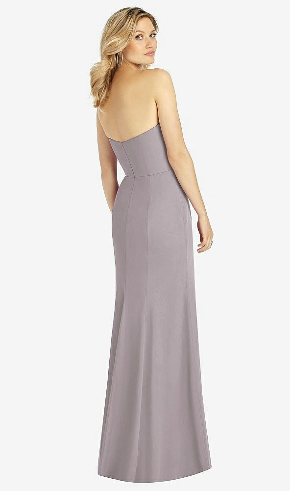 Back View - Cashmere Gray Strapless Chiffon Trumpet Gown with Front Slit