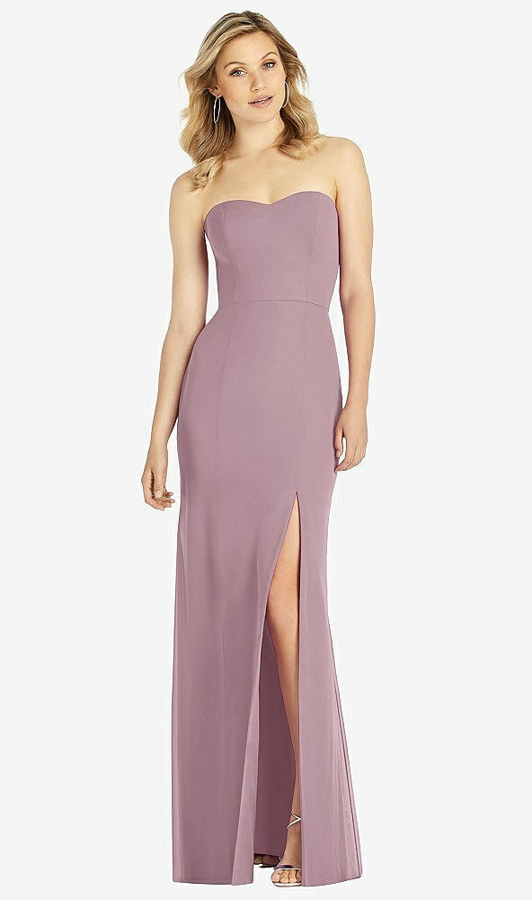 Front View - Dusty Rose Strapless Chiffon Trumpet Gown with Front Slit