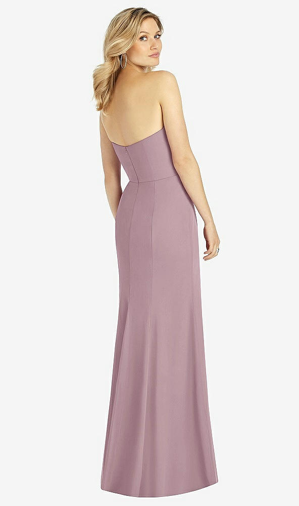 Back View - Dusty Rose Strapless Chiffon Trumpet Gown with Front Slit