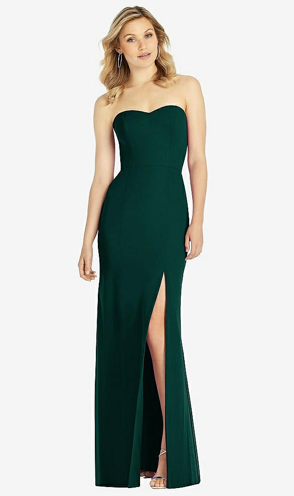 Front View - Evergreen Strapless Chiffon Trumpet Gown with Front Slit