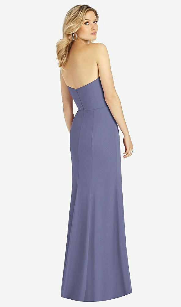 Back View - French Blue Strapless Chiffon Trumpet Gown with Front Slit