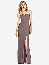 Front View Thumbnail - French Truffle Strapless Chiffon Trumpet Gown with Front Slit