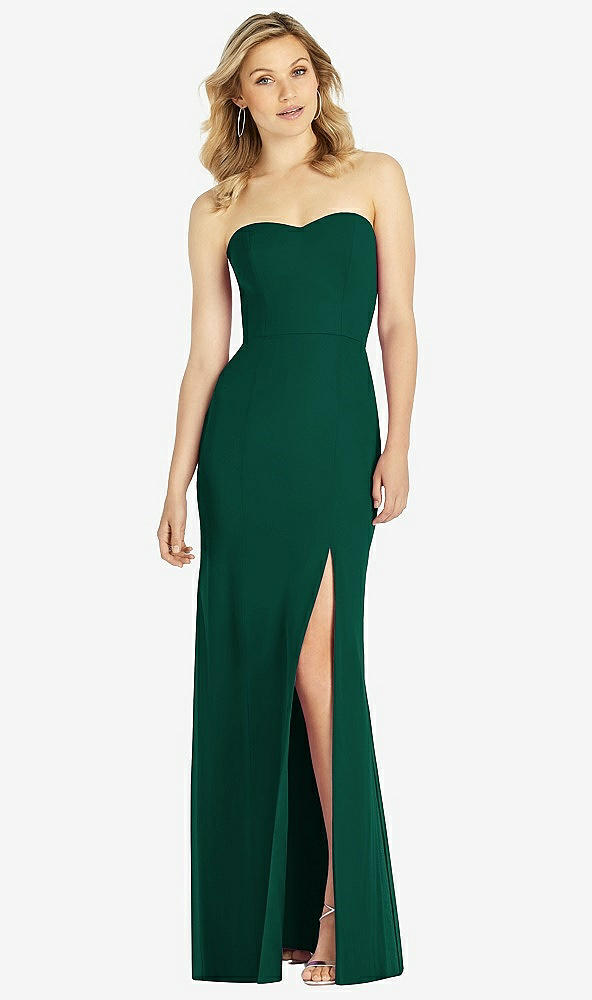 Front View - Hunter Green Strapless Chiffon Trumpet Gown with Front Slit
