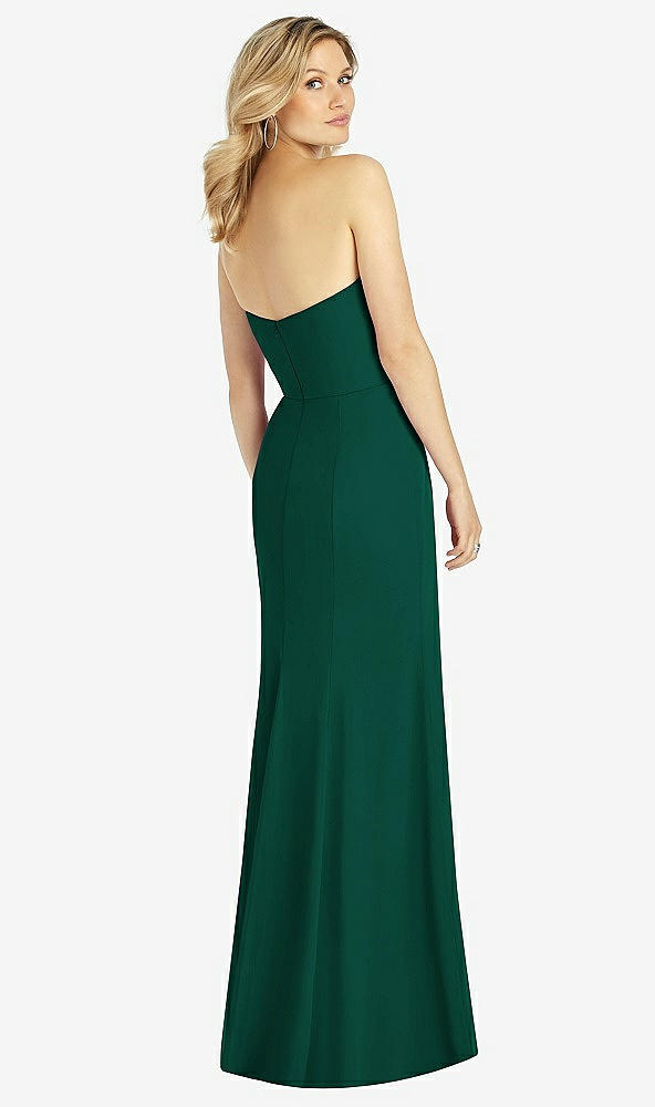 Back View - Hunter Green Strapless Chiffon Trumpet Gown with Front Slit