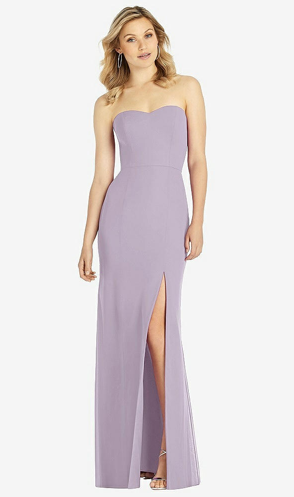 Front View - Lilac Haze Strapless Chiffon Trumpet Gown with Front Slit