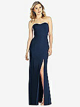 Front View Thumbnail - Midnight Navy Strapless Chiffon Trumpet Gown with Front Slit