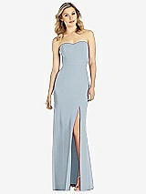 Front View Thumbnail - Mist Strapless Chiffon Trumpet Gown with Front Slit