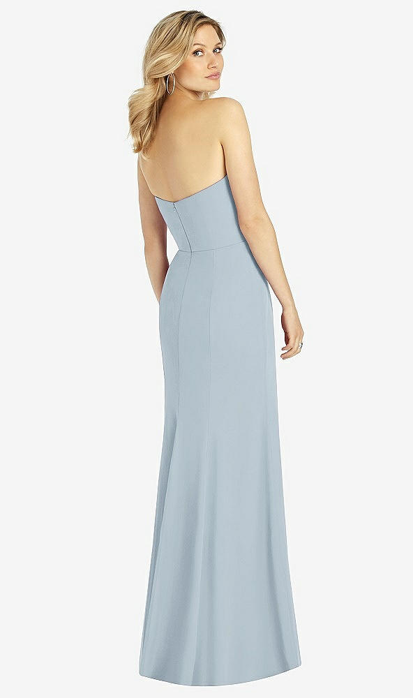 Back View - Mist Strapless Chiffon Trumpet Gown with Front Slit