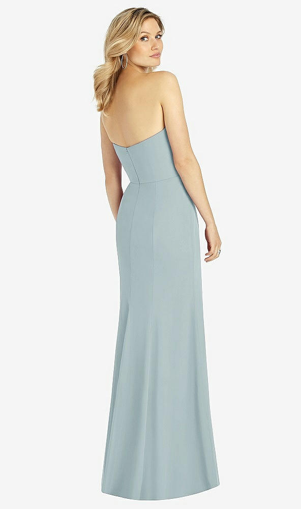 Back View - Morning Sky Strapless Chiffon Trumpet Gown with Front Slit