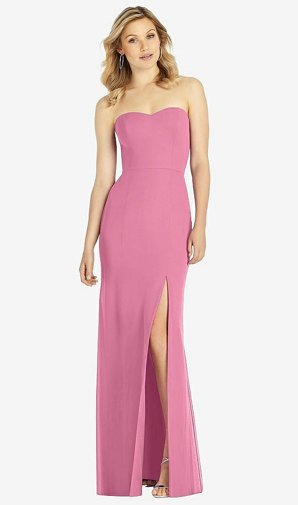 Front View - Orchid Pink Strapless Chiffon Trumpet Gown with Front Slit