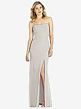 Front View Thumbnail - Oyster Strapless Chiffon Trumpet Gown with Front Slit