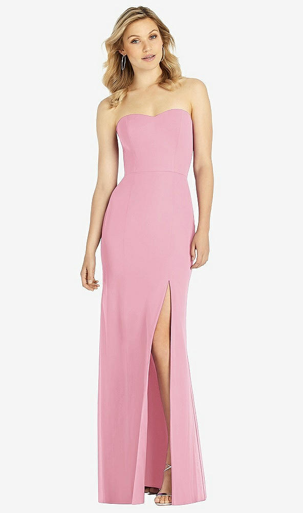 Front View - Peony Pink Strapless Chiffon Trumpet Gown with Front Slit