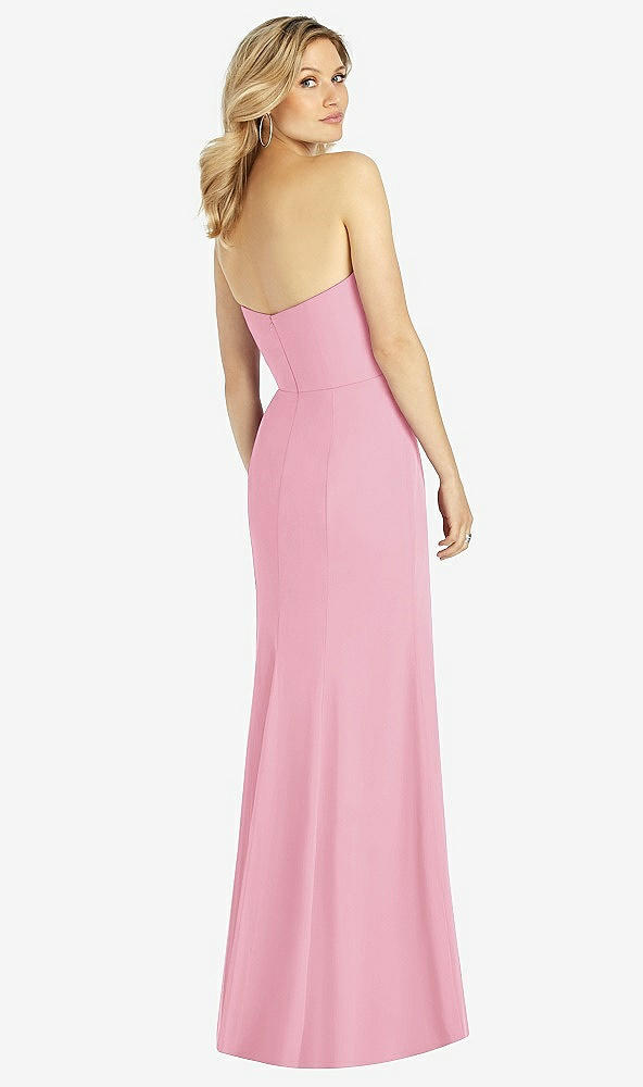 Back View - Peony Pink Strapless Chiffon Trumpet Gown with Front Slit