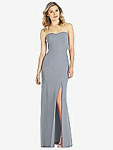 Front View Thumbnail - Platinum Strapless Chiffon Trumpet Gown with Front Slit