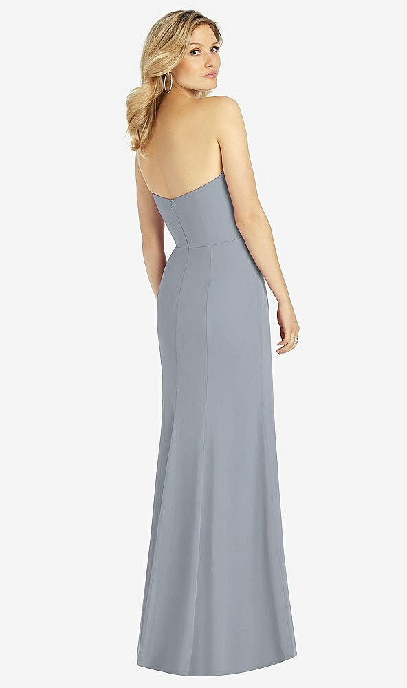 Back View - Platinum Strapless Chiffon Trumpet Gown with Front Slit