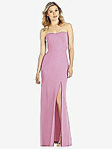 Front View Thumbnail - Powder Pink Strapless Chiffon Trumpet Gown with Front Slit