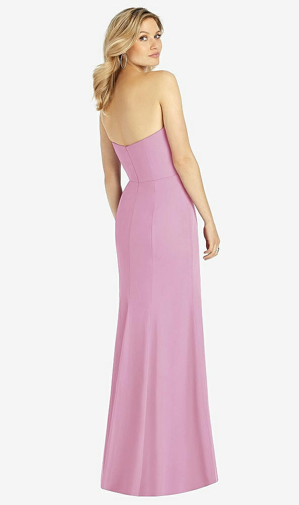 Back View - Powder Pink Strapless Chiffon Trumpet Gown with Front Slit