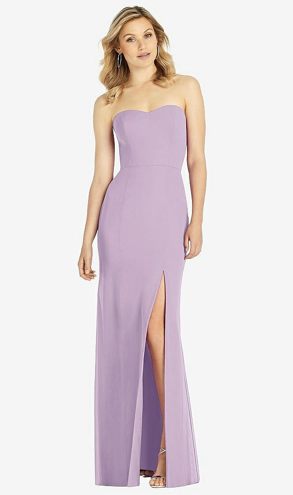 Front View - Pale Purple Strapless Chiffon Trumpet Gown with Front Slit