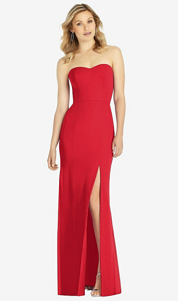Front View - Parisian Red Strapless Chiffon Trumpet Gown with Front Slit