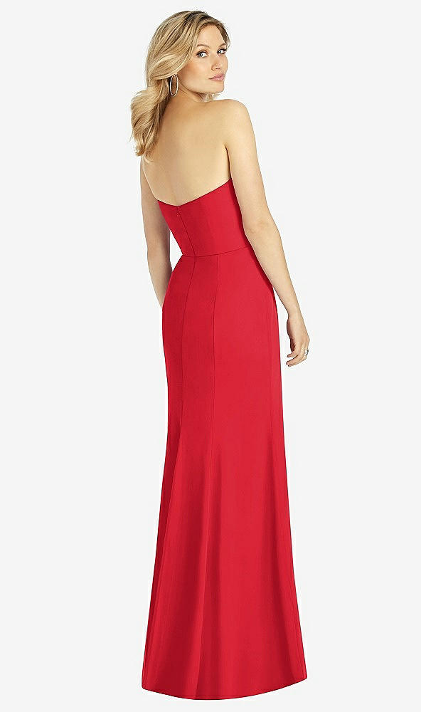 Back View - Parisian Red Strapless Chiffon Trumpet Gown with Front Slit