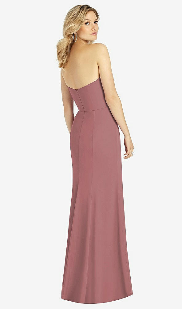 Back View - Rosewood Strapless Chiffon Trumpet Gown with Front Slit