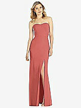 Front View Thumbnail - Coral Pink Strapless Chiffon Trumpet Gown with Front Slit