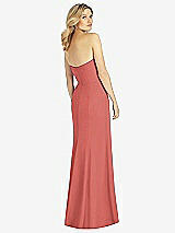 Rear View Thumbnail - Coral Pink Strapless Chiffon Trumpet Gown with Front Slit