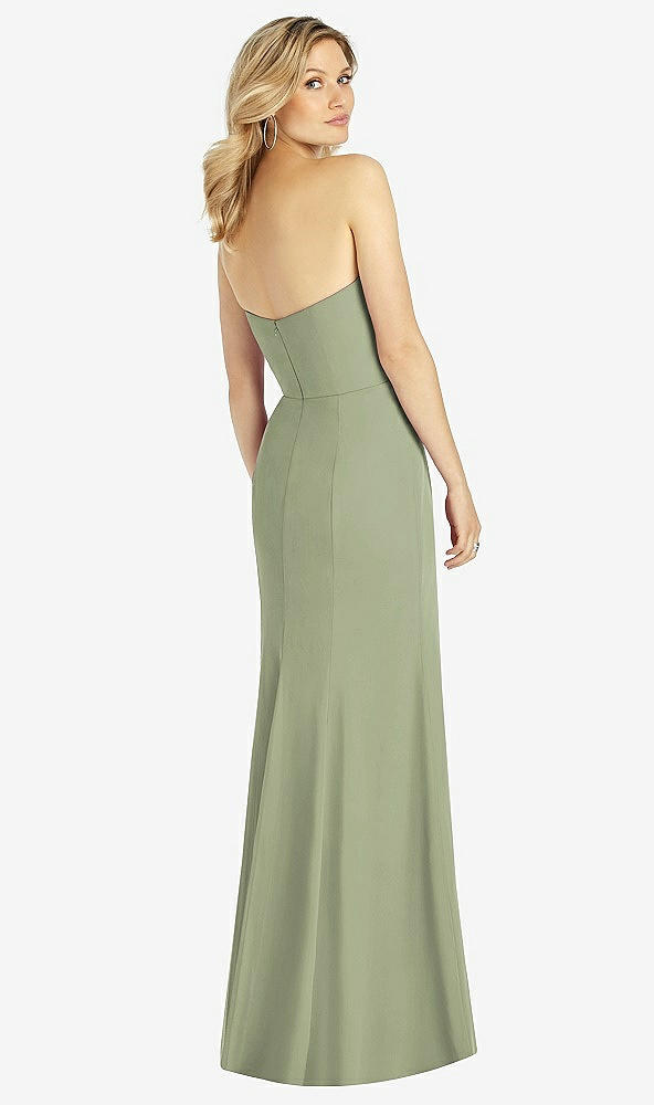Back View - Sage Strapless Chiffon Trumpet Gown with Front Slit