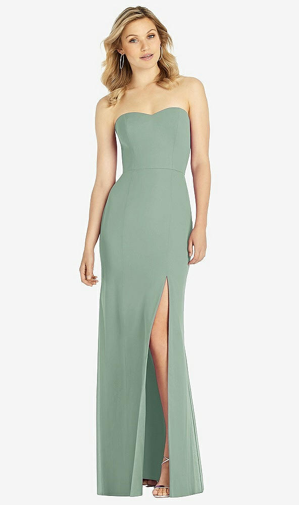 Front View - Seagrass Strapless Chiffon Trumpet Gown with Front Slit