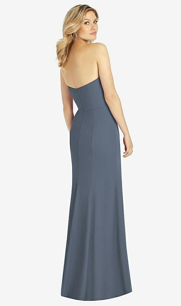 Back View - Silverstone Strapless Chiffon Trumpet Gown with Front Slit
