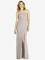 Front View Thumbnail - Taupe Strapless Chiffon Trumpet Gown with Front Slit