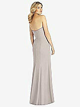 Rear View Thumbnail - Taupe Strapless Chiffon Trumpet Gown with Front Slit