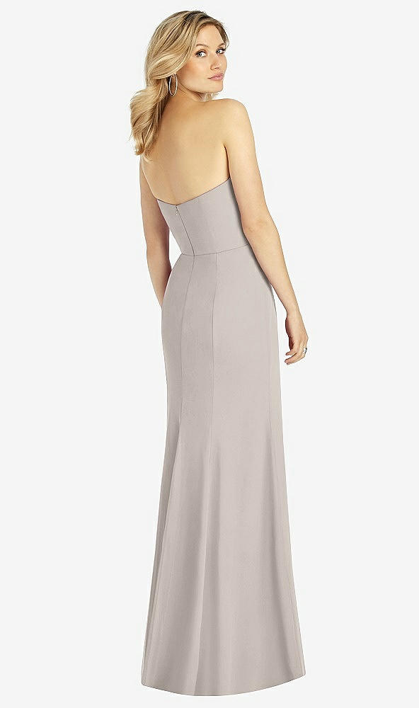 Back View - Taupe Strapless Chiffon Trumpet Gown with Front Slit