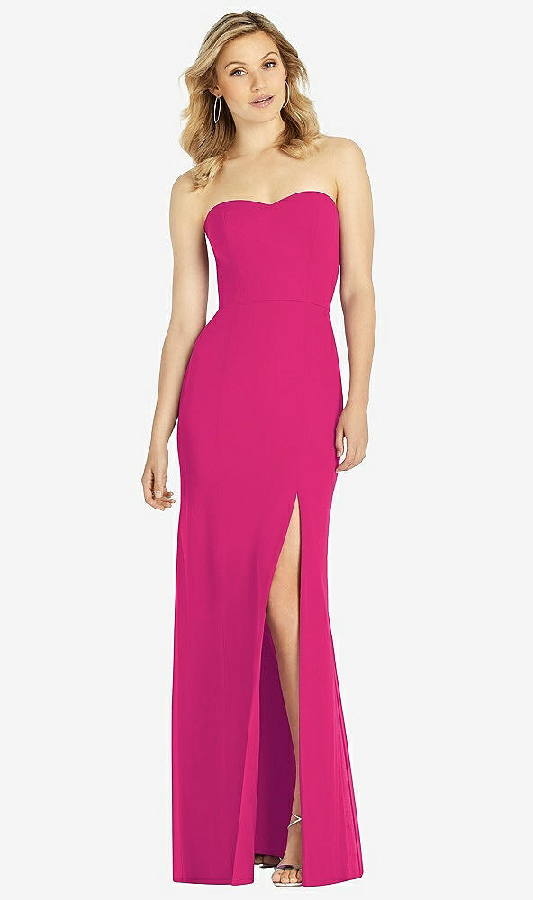 Front View - Think Pink Strapless Chiffon Trumpet Gown with Front Slit